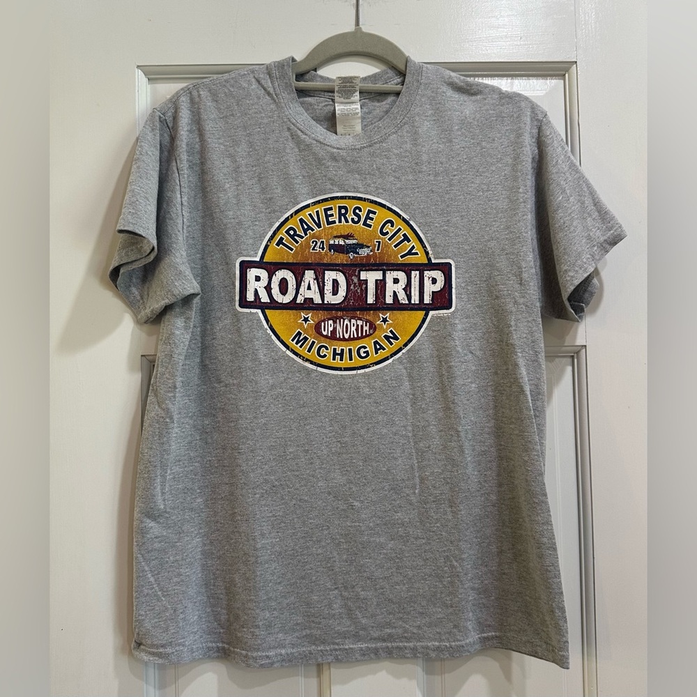 Traverse City Road Trip Up North Michigan  Graphic T-Shirt Adult Medium Gray